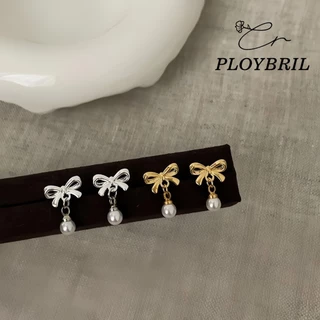 PLOYBRIL จี้ไข่มุกลายโบว์ดีไซน์เรียบง่ายทันสมัย เหมาะสำหรับผู้หญิงที่ต้องการความหรูหราและมีสไตล์ในต่างหู E094