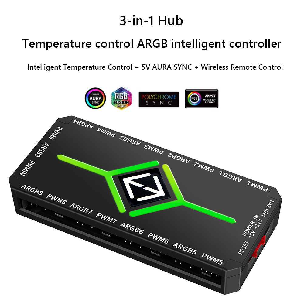 1 ถึง 9 3 ใน 1 5V 3 Pin ARGB Controller พัดลมระบายความร้อน Hub PWM ARGB พัดลม Hub PWM & ARGB Hub Spl