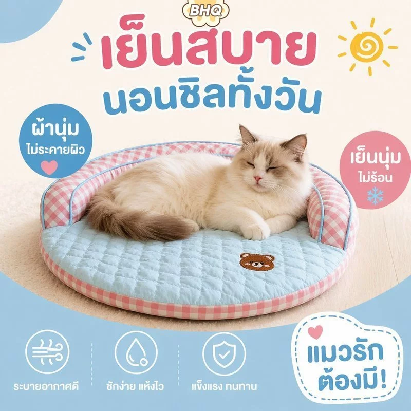 BHQ เบาะเย็นแมว ที่นอนสัตว์เลี้ยง เตียงสุนัข 60cm เย็นสบาย น่ารัก กันความชื้น กันลื่น