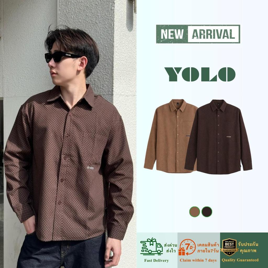 YOLO เสื้อเชิ้ต OVERSIZED เสื้อเชิ้ต เสื้อเชิ้ตไตส์เกลาหลี เสื้อเชิ้ตสำหรับผู้ชาย ติดกระดุมหน้า Y2625112