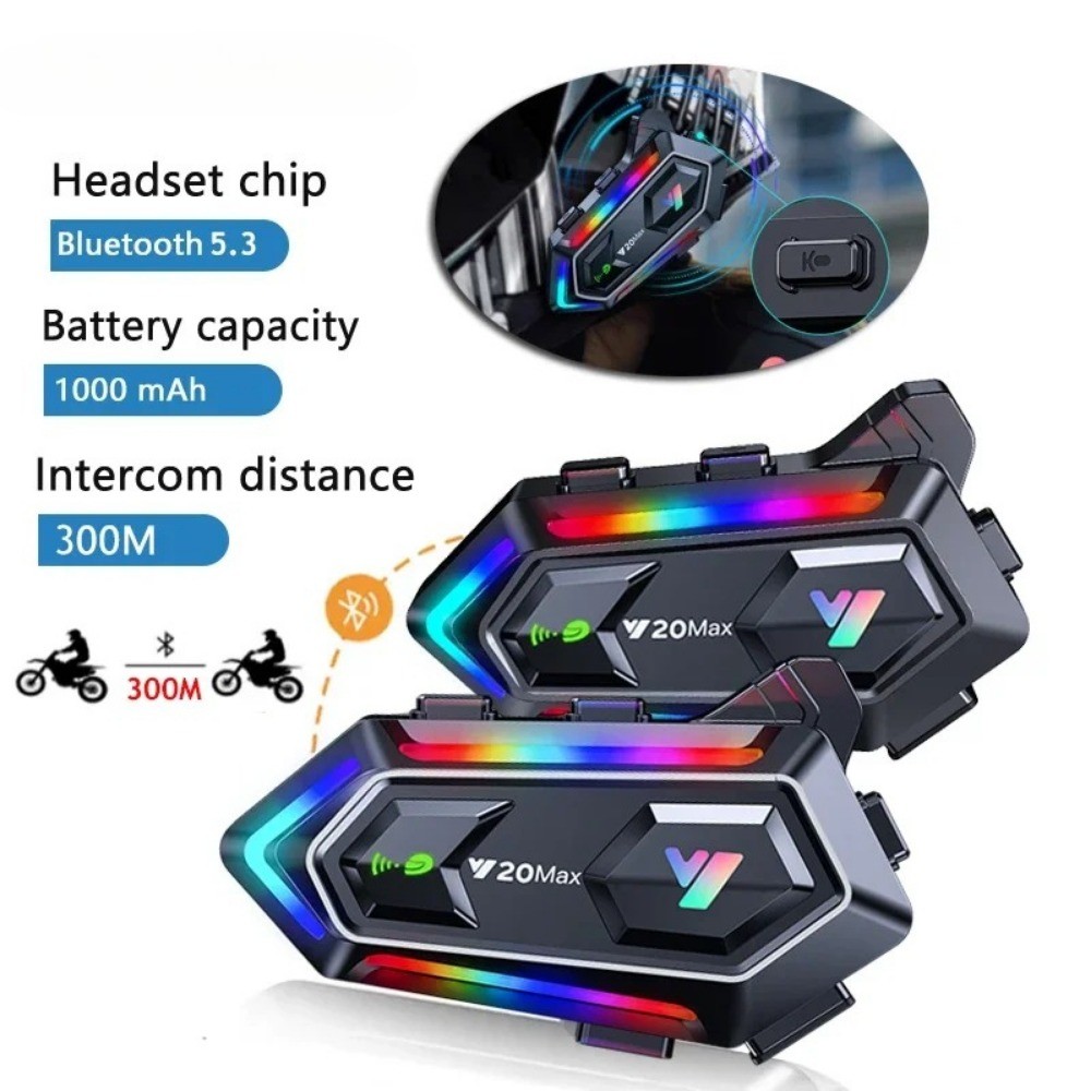 Y20 MAX หมวกกันน็อครถจักรยานยนต์ Intercom V5.3 แฮนด์ฟรี Call Kit 1000mAh สําหรับ 2 Rider Intercomuni