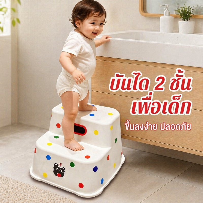 เก้าอี้วางเท้าเด็ก สตูลเด็ก 2 ชั้น กันลื่น มั่นคง ห้องน้ำ อ่างล้างหน้า ฝึกเข้าห้องน้ำ อาบน้ำ