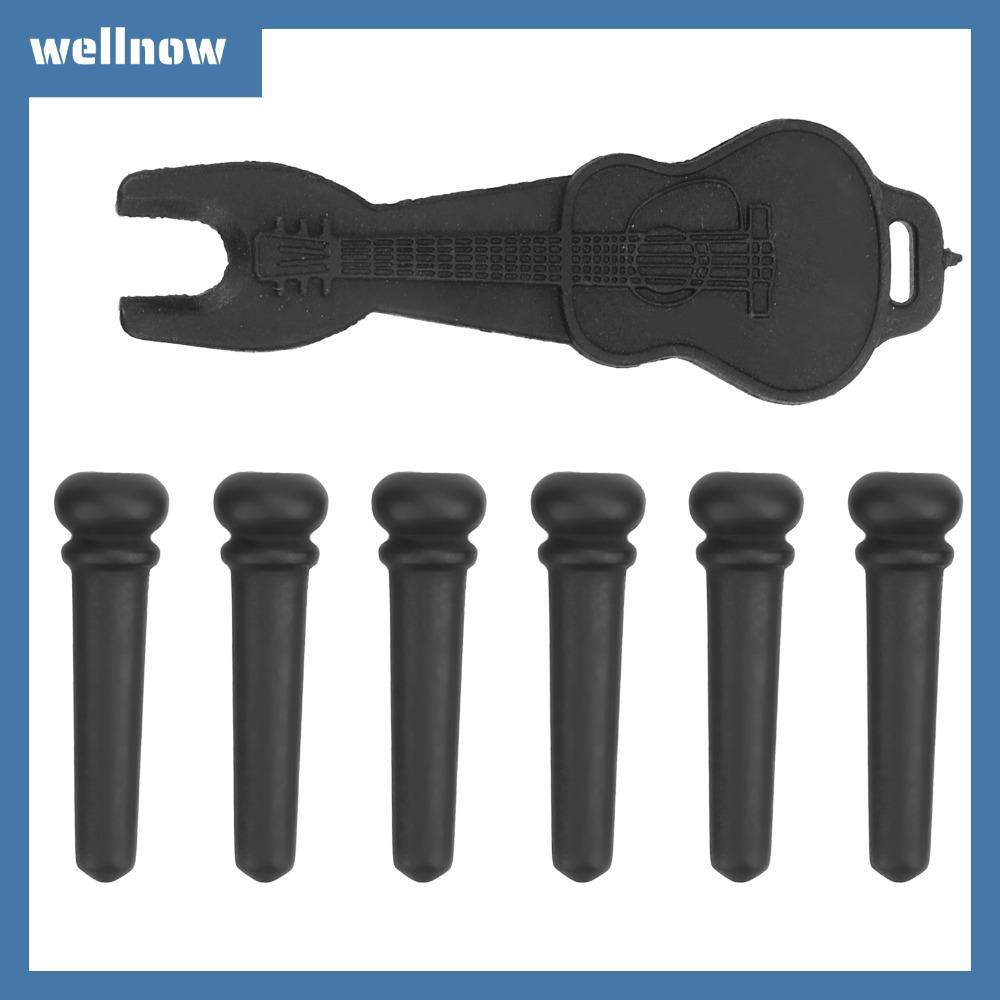 WELLNOW 6PCS กีตาร์สะพาน Pins, Ebony Abalone Dot Inlay Ebony Bridge Pins, พรีเมี่ยมไม้มะเกลือสี Slot