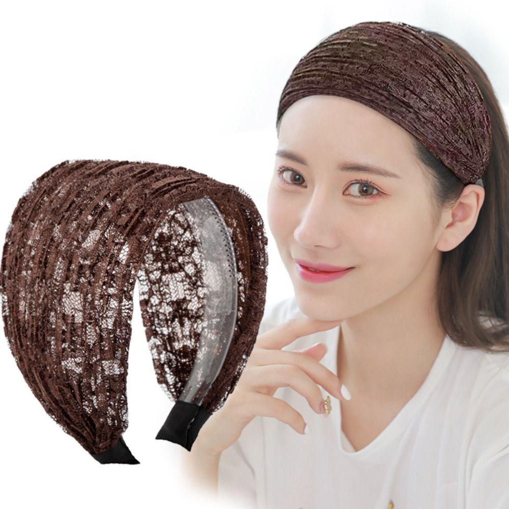 BANDOLERA กว้างด้านข้างผม Hoop,ลื่น Headwear ลูกไม้ตาข่ายผม,อุปกรณ์เสริมผม Vintage Hollow ยืดหยุ่นผู้หญิงลูกไม้ Hairbands สําหรับผู้หญิงสาว