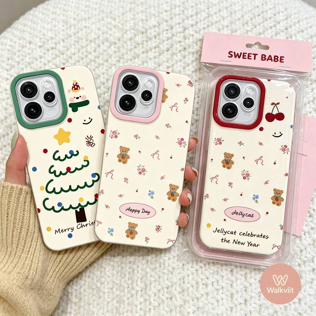 สำหรับ OPPO Reno 13 15F 12F 14 6z 14F 8T 11F 10 11 11F 13F 6 5F 5z 5 15 Pro เคส IMD ลายหมี ต้นคริสต์มาส เชอร์รี่ น่ารัก