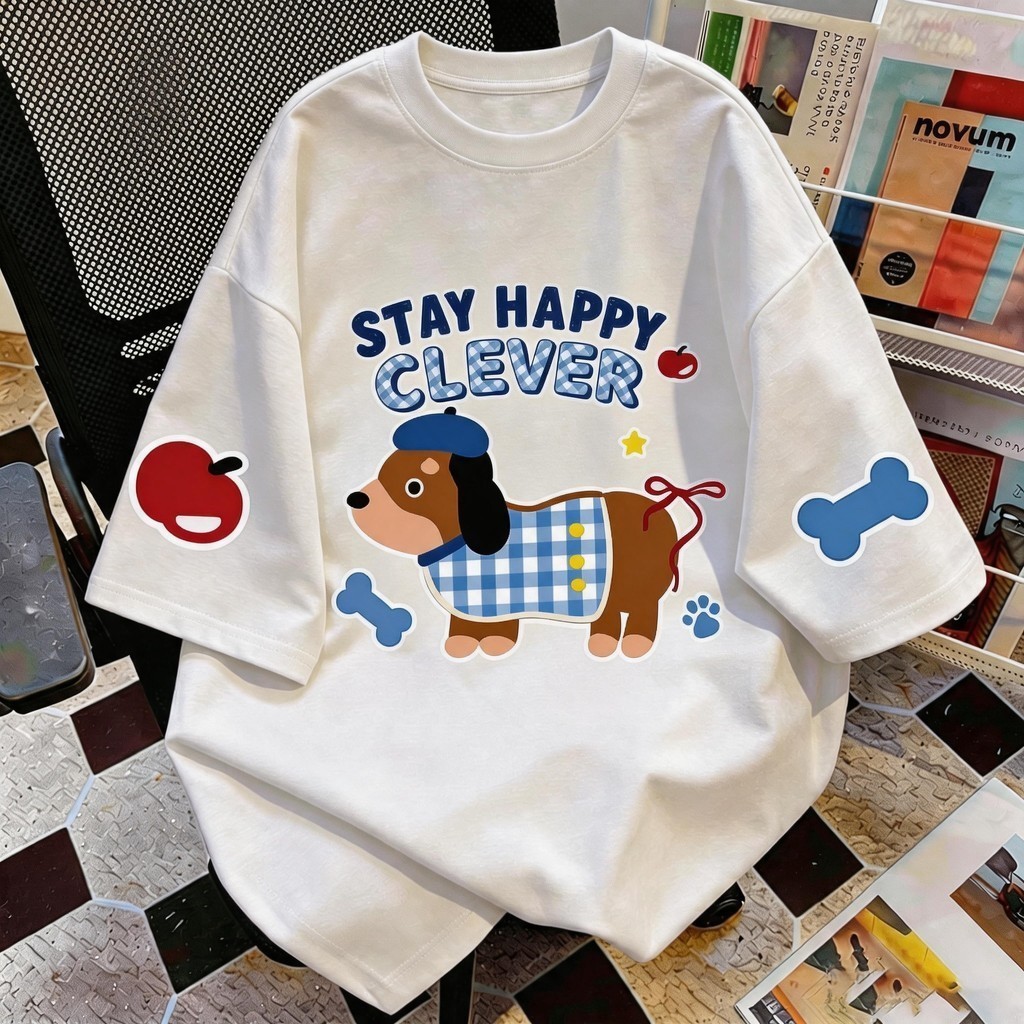 My-T เสื้อยืดผ้าคอตตอน “CLEVER DOG” ทรง Oversize คอกลม แขนสั้น ผ้านุ่มสบาย ใส่ได้ทุกวัน ฤดูร้อน ไซส์ S-3XL
