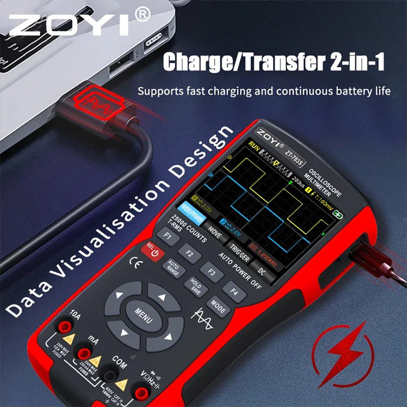 ZOYI Dual-Channel Oscilloscope ZT-703S มัลติฟังก์ชั่นมัลติมิเตอร์เครื่องกําเนิดสัญญาณ 3-in-1 ความแม่