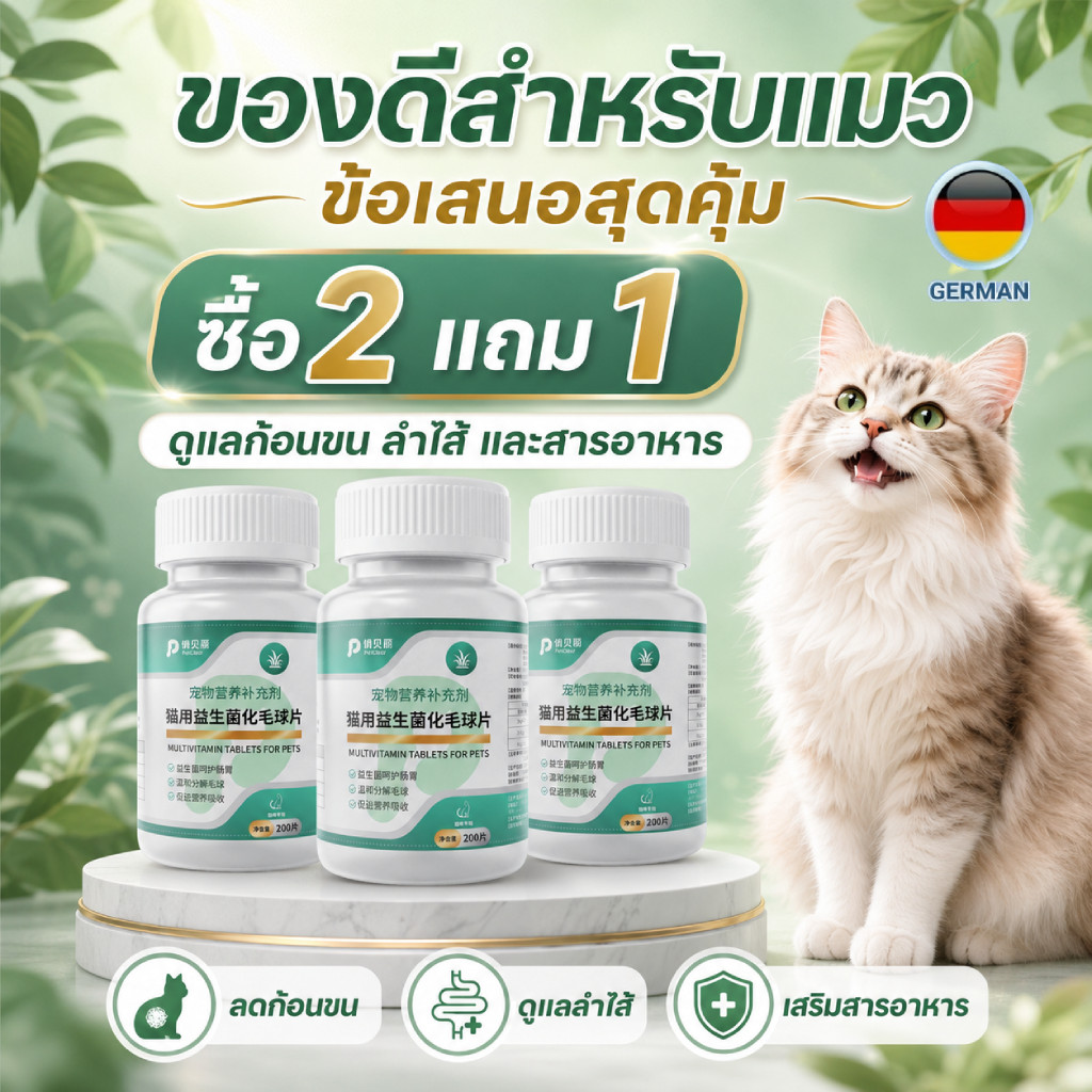 PetClear เม็ดเสริมอาหารแมว โปรไบโอติก + ลดก้อนขน คุ้มค่า 200 เม็ด