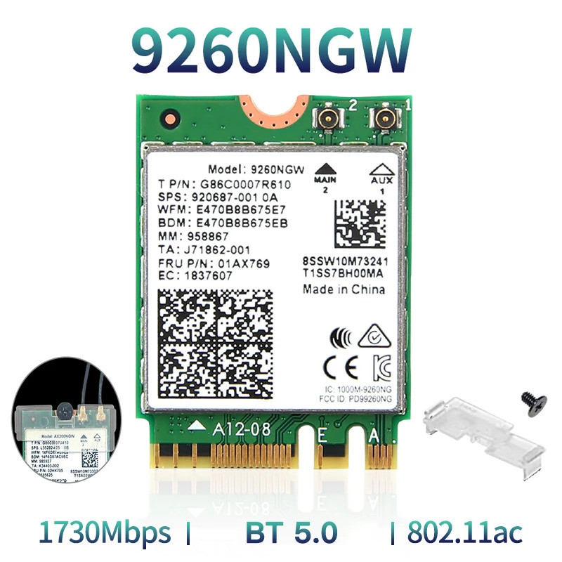 ไร้สาย 2030Mbps 2.4G/5Ghz M.2 เครือข่าย Wifi Card สําหรับ Intel 9260 AC 9260NGW 802.11ac บลูทูธ 5.0 