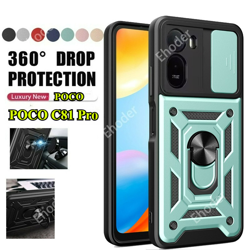 ปลอกสําหรับ POCO C81 Pro 5G 2026 เคสโทรศัพท์สไลด์กล้องเลนส์ป้องกันสําหรับ POCOC81Pro C81Pro เกราะโทรศัพท์แม่เหล็กผู้ถือรถ