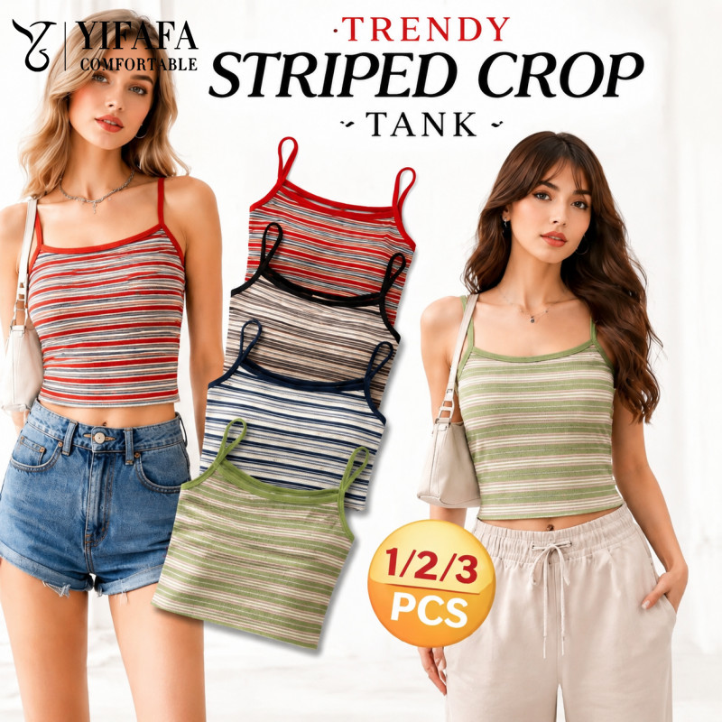 เสื้อกล้ามลายทางแบบมีฟองน้ำ 1/2/3 ชิ้น ฟรีไซส์ สไตล์ลำลองฤดูร้อน เซ็กซี่ ร้อนแรง สวมใส่สบาย เนื้อผ้านุ่ม