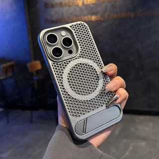 Matte Cooling Stent เคสโทรศัพท์แม่เหล็กสําหรับIPhone 17 16 15 14 13 12 11 Pro Max Plus HardกันกระแทกBreathable Hardพับกรณีกันชนปกหลัง
