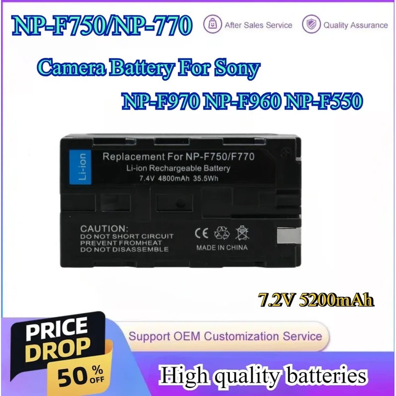 7.2V 5200mAh NP-F770 NP F750 NP-F750 NP-F730 แบตเตอรี่กล้องสําหรับ Sony NP-F970 NP-F960 NP-F550 CCD-