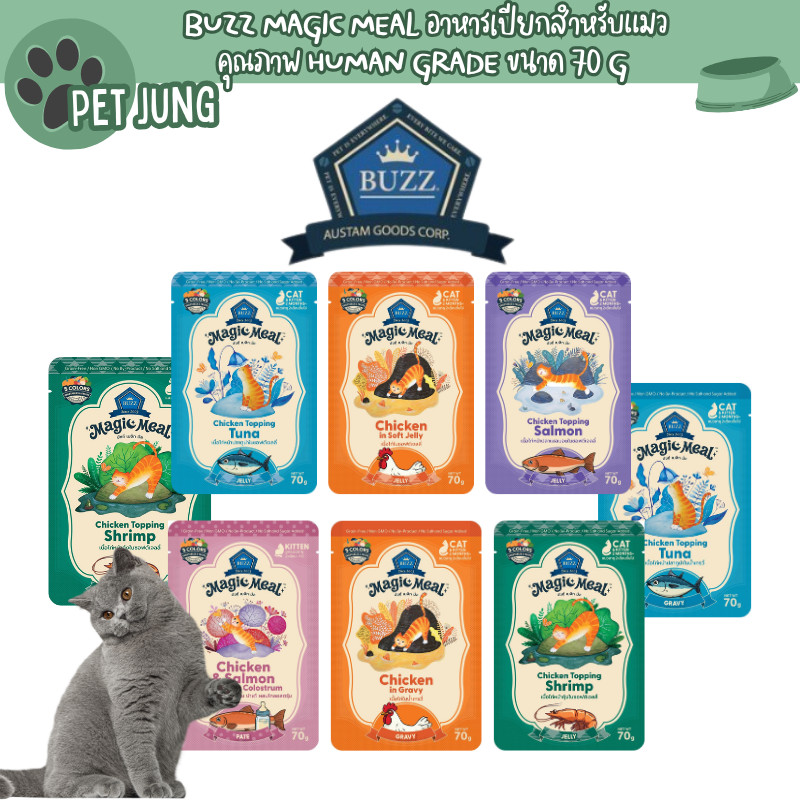 Buzz Magic Meal อาหารเปียกสำหรับแมว สูตร Chicken Base คุณภาพ Human Grade เนื้อไก่เน้นๆ ไม่มี by-product ขนาด 70 G