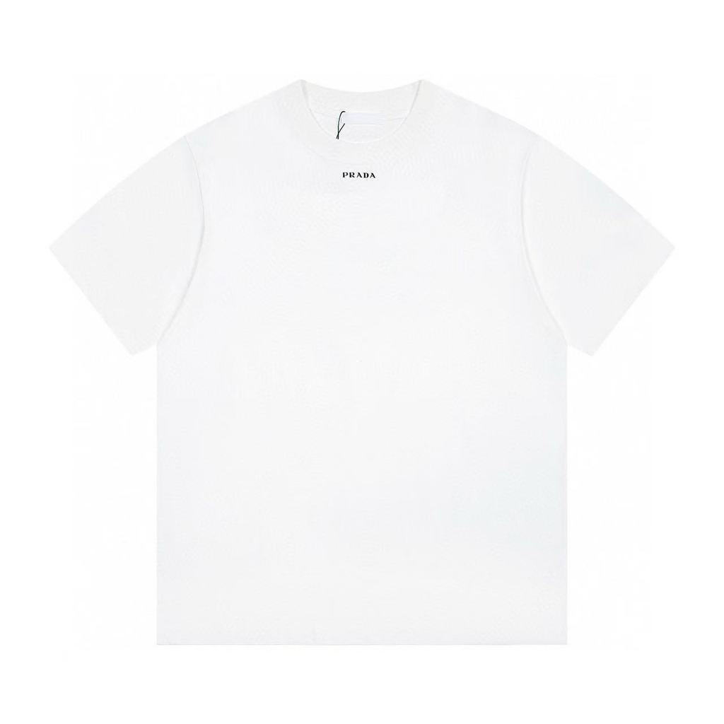 Prada/Prada 2026 คลาสสิกรอบคอแขนสั้นเสื้อยืดผู้ชายผู้หญิงสไตล์ 2025 ฤดูใบไม้ร่วงรอบคอ Slim-fit High-