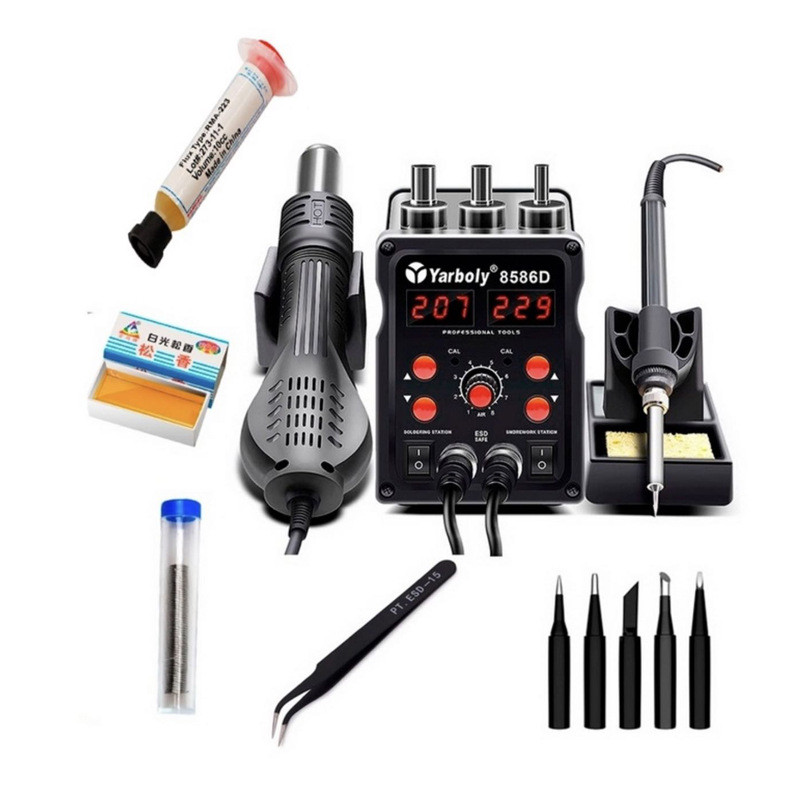 8586D Hot Air Gun สถานีบัดกรี 2 ใน 1 Hot Air Desoldering Station ซ่อมโทรศัพท์มือถือ Hot Air Gun 8586