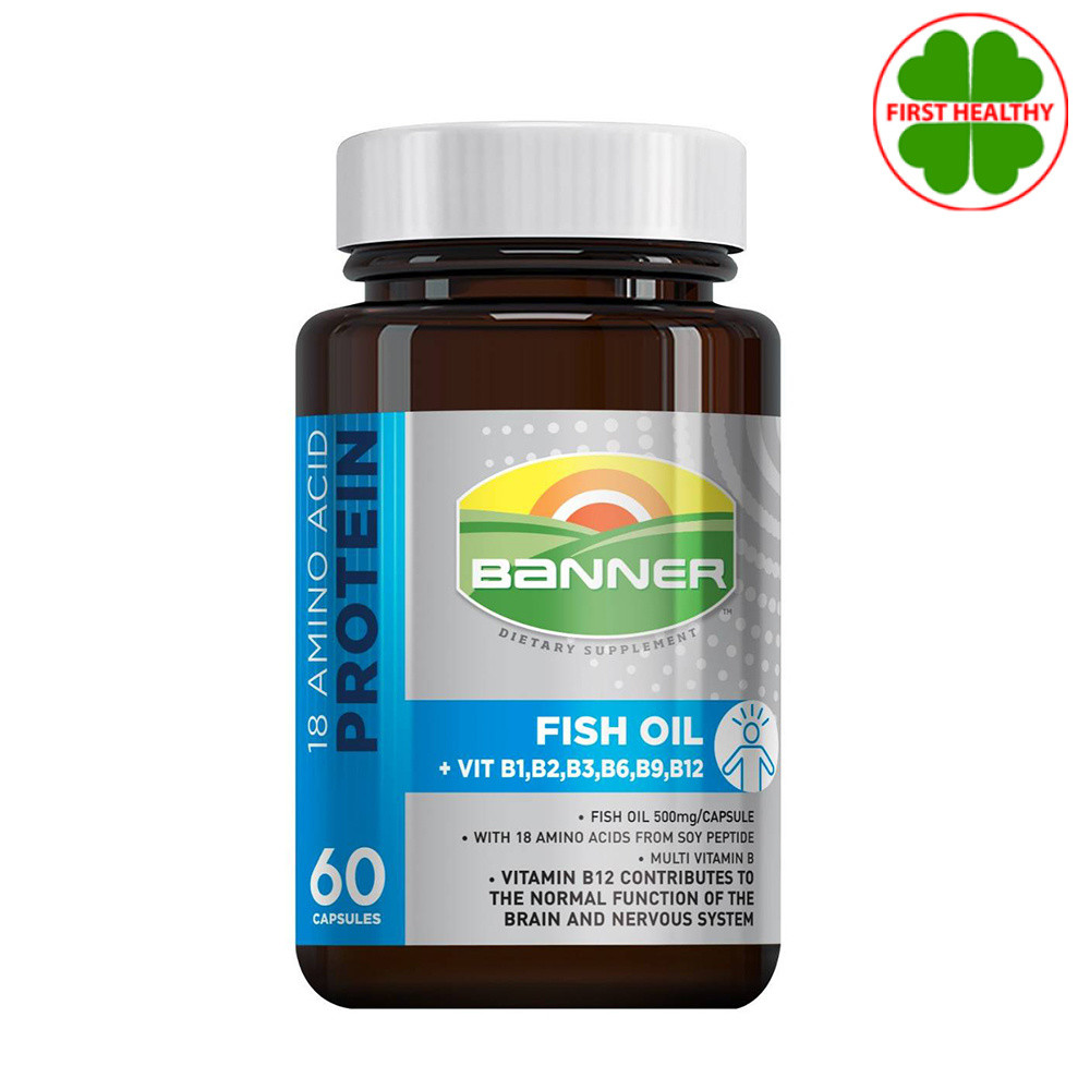 Banner Fish Oil " สูตรใหม่ขวดใหญ่ สีฟ้า " แบนเนอร์ ฟิชออย (1 ขวด 60 เม็ด)