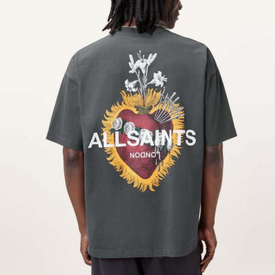 6MMD Allsaints ฤดูร้อนสไตล์ใหม่รอบคอแขนสั้นเสื้อยืดผู้ชายหลวม British Street High Street oversize To