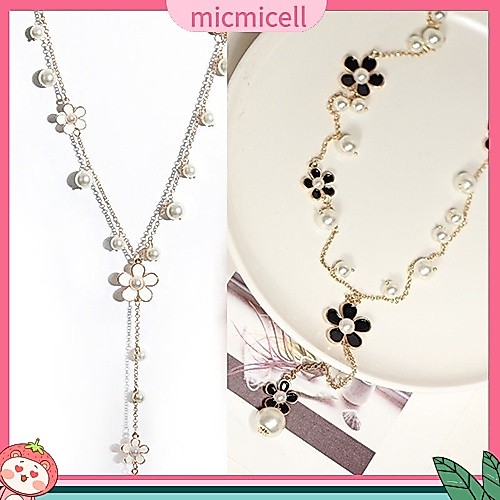 (micmicell) สร้อยคอโซ่ยาวจี้ดอกไม้มุกแฟชั่นสตรีสไตล์เกาหลี faux