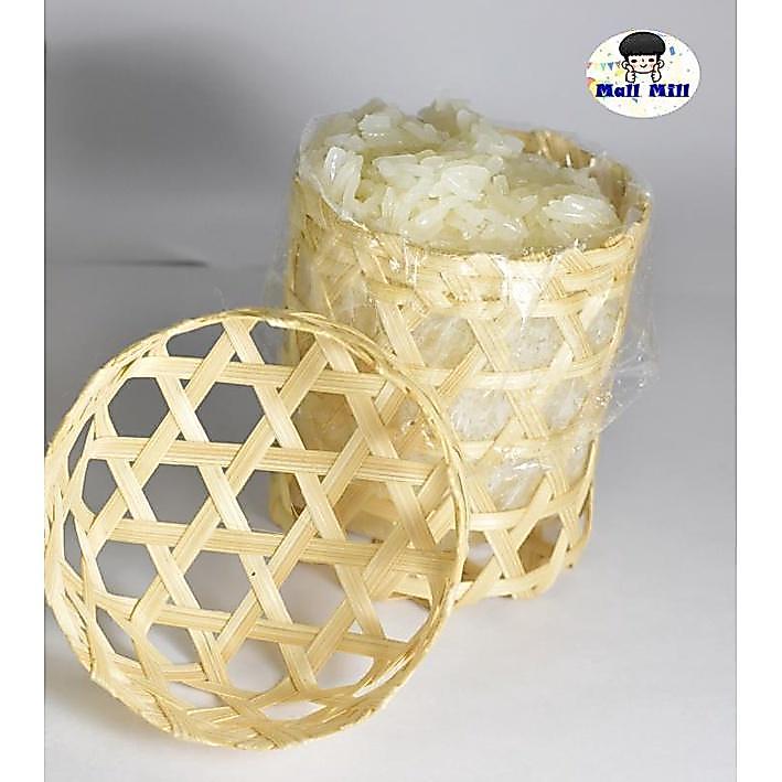 กระติ๊บจิ๋ว แบบโปร่ง มีฝาเปิด-ปิดได้ ขนาด 2.5x3 นิ้ว เครื่องจักสานไม้ไผ่
