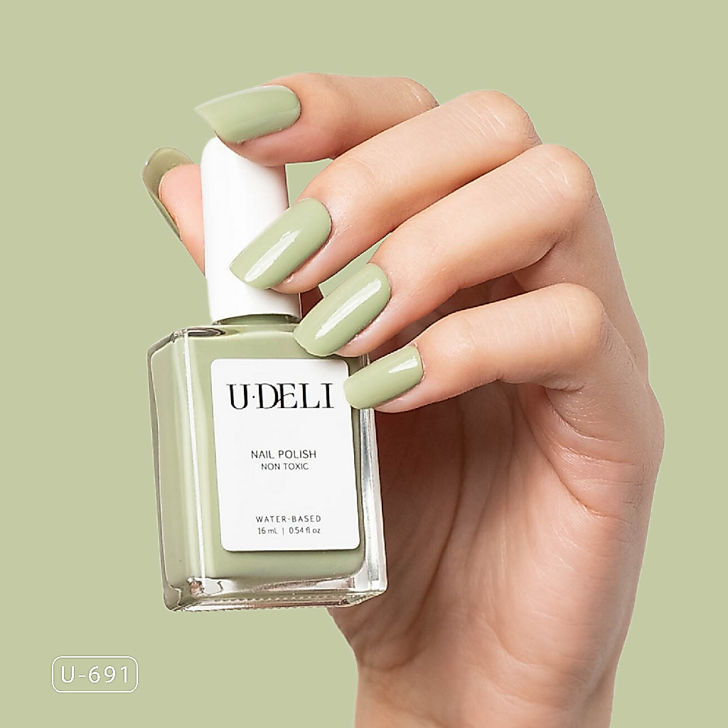 สีทาเล็บกึ่งเจล (ไม่อบ) U-DELI U-691 Green Pastel Vegan Nail-polish ไร้กลิ่นฉุน16ml สีลื่น ทาง่าย