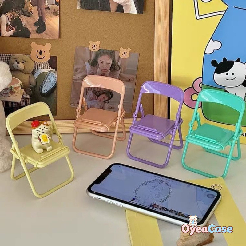 Ins สไตล์ Creative Mini เก้าอี้รูปร่างขาตั้งโทรศัพท์พลาสติกพับได้ Anti-Break Desktop Support สําหรับสํานักงานนักเรียนสาวของขวัญ