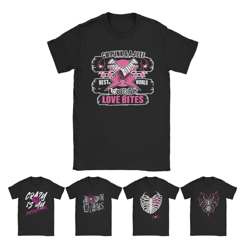 Aj Lee CM Punk Wrestling เสื้อยืดสําหรับชาย Creative Cotton Tees คอลูกเรือแขนสั้นเสื้อยืดกราฟิก Tops