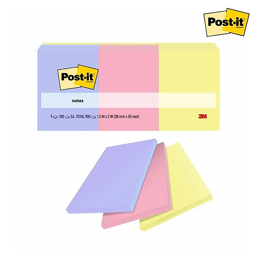 Post-it กระดาษโพสอิท กระดาษโน้ตกาวในตัว 1.5"x 2" รุ่น 653-9ASST (100 แผ่น / 9 เล่ม) Sticky Note [S24]