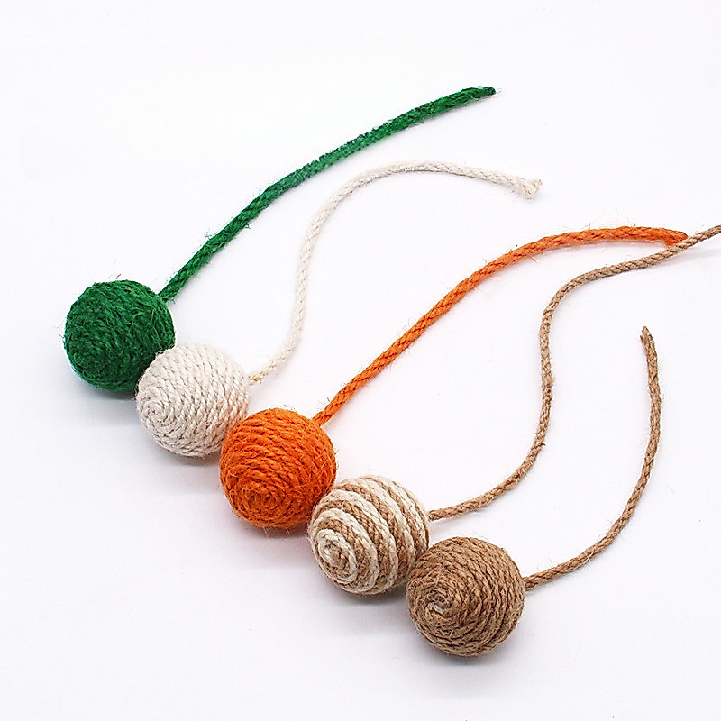 ของเล่นแมว Sisal Ball Self Entertaining Interactive ฟันบดเสียงทํา Chew เชือกหางสําหรับแมว