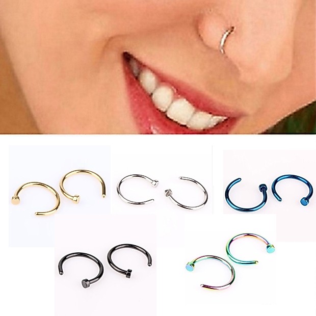 ห่วงจมูก ต่างหู ไม่ต้องเจาะหู ตุ้มหู จิว ห่วงปวก Fake Septum Medical Nose Ring Silver Gold Body Clip Hoop - 1 ชิ้น