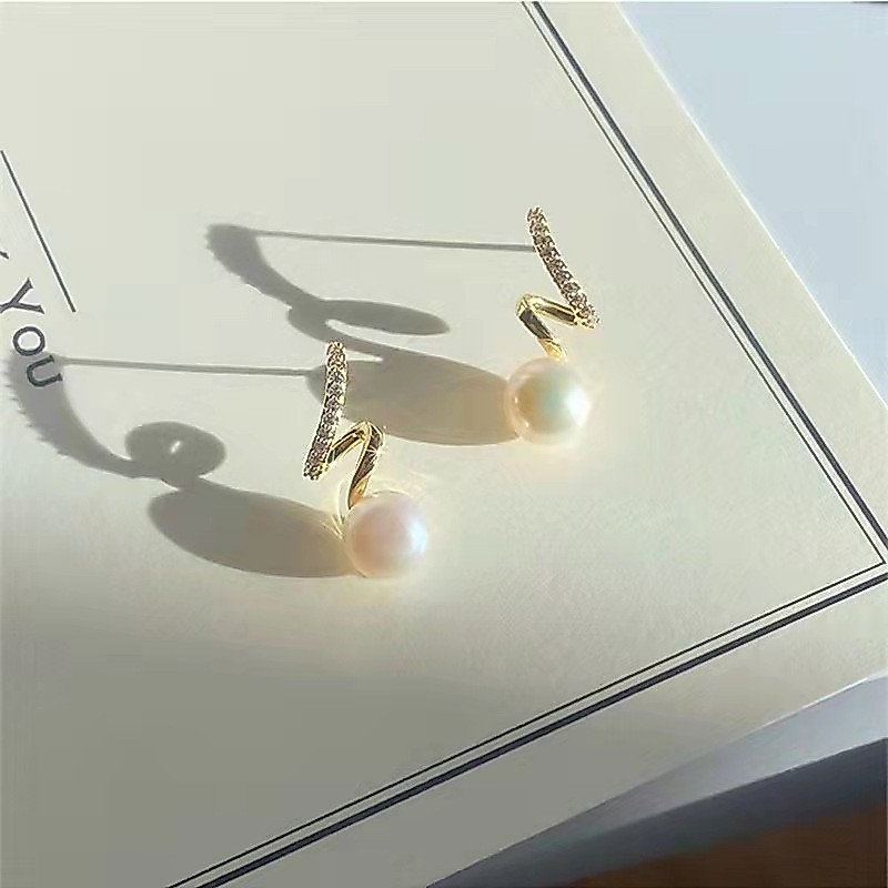 ต่างหูมุก ประดับเพชร เครื่องประดับ พร้อมส่ง