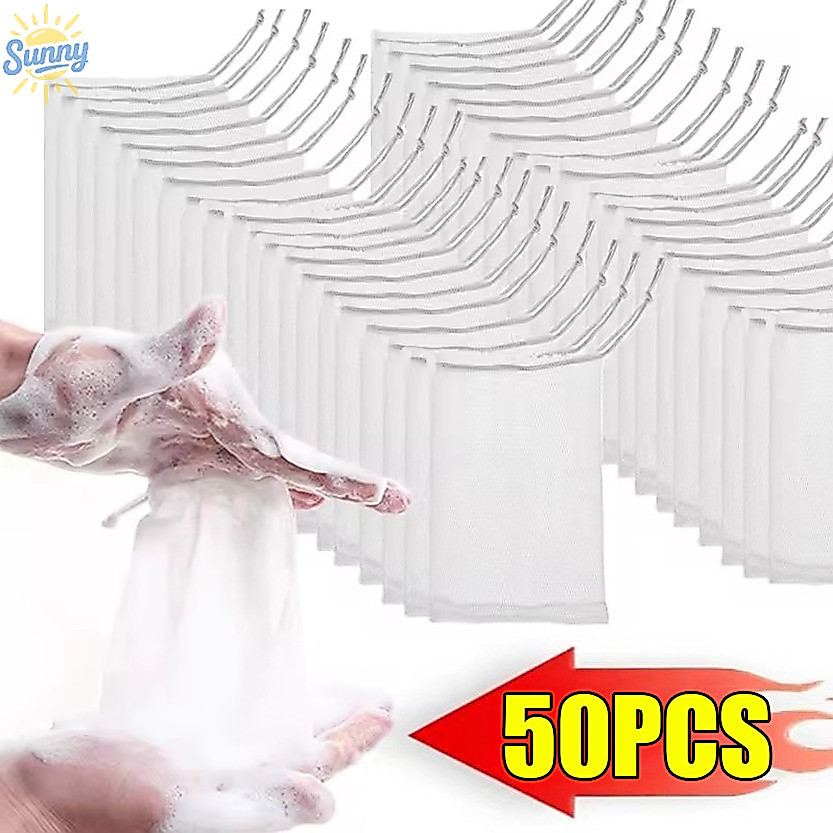 5/10/20/30/50 ชิ้น Body Wash สบู่ Foaming Net / ถุงตาข่ายขัดผิวแบบพกพา / ถุงสบู่ทําความสะอาดผิวหน้า