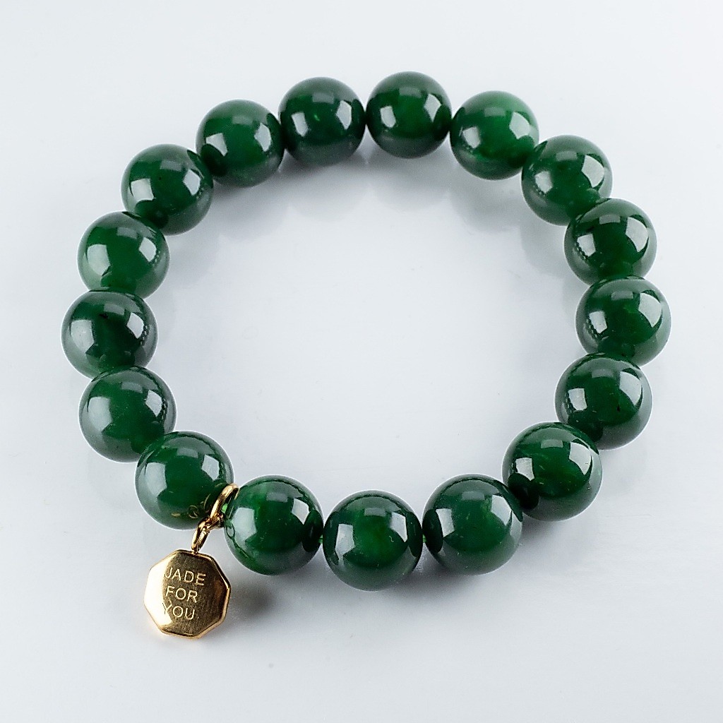 สร้อยแขนหยกเขียว Nephrite 12 mm. -JADE FOR YOU