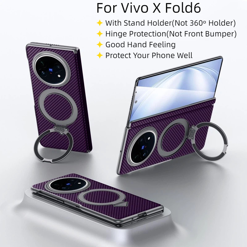 สําหรับ Vivo X Fold5 X Fold6 กรณีหรูหรา Kevlar สไตล์ขาตั้งบานพับป้องกันพลิกฝาครอบโทรศัพท์ปลอกสําหรับ
