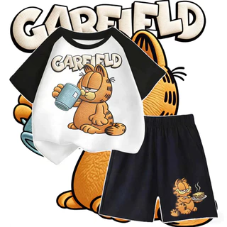 แมวGarfieldกินของอร่อยน่ารักมาก! ชุดใส่บ้านเด็ก 2 ชิ้น ใส่สบาย ไม่รัดหน้าท้อง ซื้อใส่เองหรือส่งของขวัญก็เลิศม