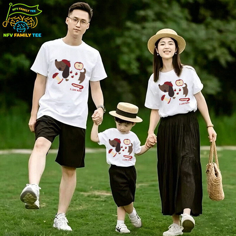 【จัดส่งตลอด 24 ชั่วโมง】วัสดุใหม่✨COD NFV Family Tee ชุดครอบครัว เสื้อยืดแขนสั้น ใหม่ เสื้อคู่แม่ลูก ลายหมาน้อยน่ารัก YG1407