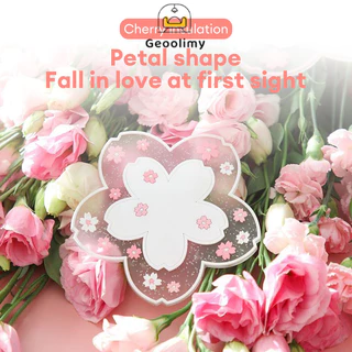 แผ่นรองแก้ว PVC ลายดอกซากุระ สีโปร่งใส สไตล์ญี่ปุ่น สําหรับแก้วกาแฟ ชา เครื่องดื่ม