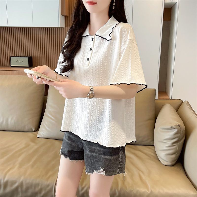 ส่งไวจากไทย⭐Summer⭐M-2XL เสื้อโปโลคอปกแขนสั้นผู้หญิงฤดูร้อนใหม่หลวมพักผ่อนลดอายุด้านบน