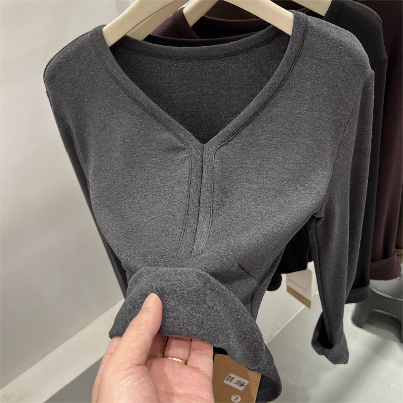 XUWEN2509 Seckill DTH กันยายนPlusขนาดบางขนแกะเสื้อแขนยาวBottomingเสื้อผู้หญิงไขมันมมฤดูใบไม้ร่วงฤดูห