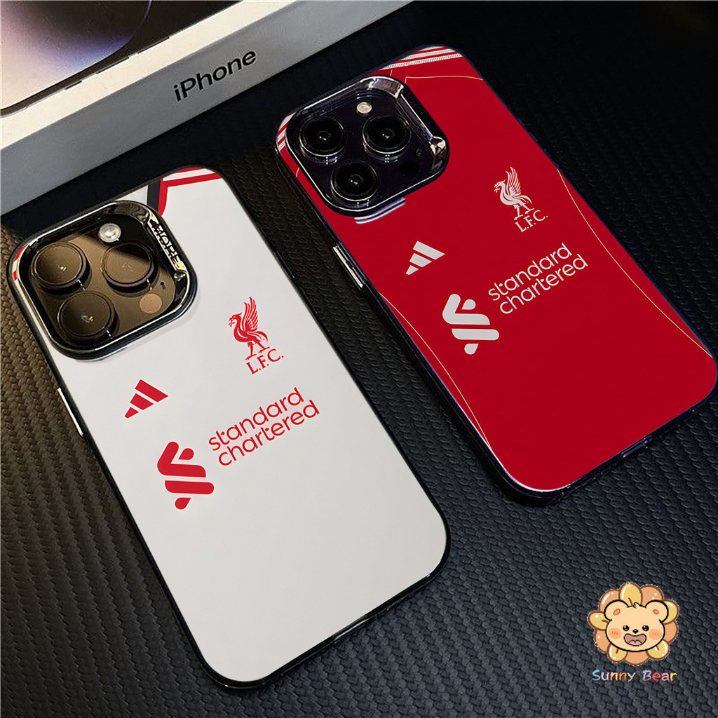 เคสไอโฟนiPhone 16 Pro Maxทีมฟุตบอลลิเวอร์พูลSimple สีทึบ Frosted Electroplate เลนส์ป้องกันเคสโทรศัพท์สําหรับ iPhone 16 Pro Max 15 11 7plus 14 12 13 7 8 Plus XR XS