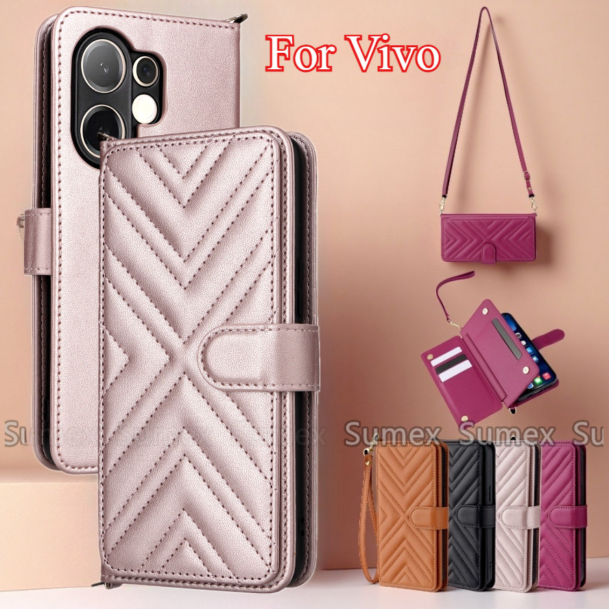 แฟชั่น Lanyard สายคล้องเคสโทรศัพท์สําหรับ Vivo V60 Lite V2511 5G สาวสวยกระเป๋าสตางค์ผู้ถือปลอกการ์ดก