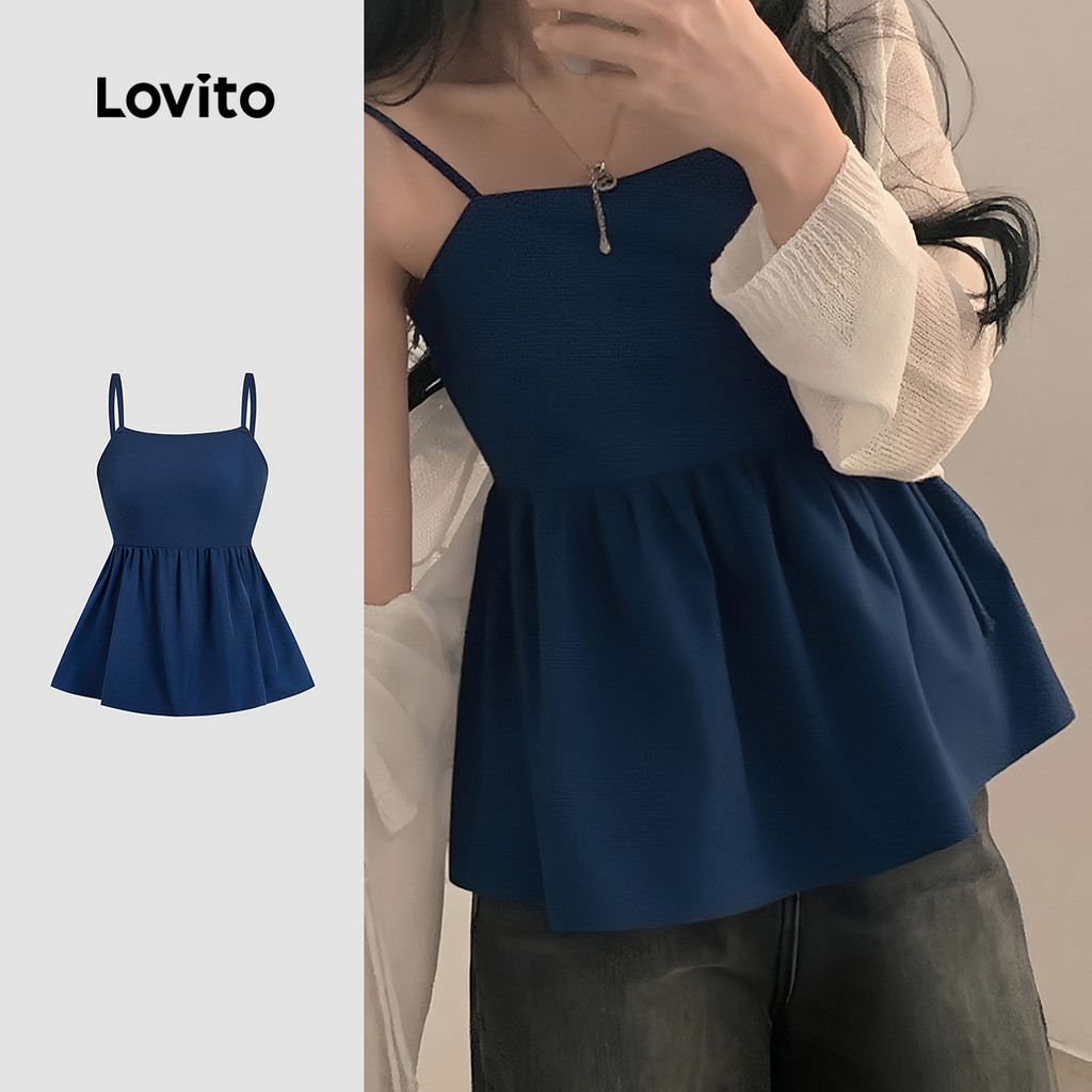 (New) Lovito เสื้อสายรัดด้านหลังแบบสบาย ๆ สำหรับฤดูใบไม้ผลิ/ฤดูร้อน สีน้ำเงินเข้ม L150AD737