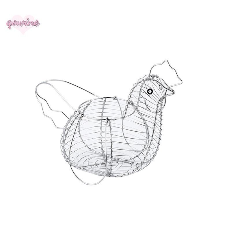 [qowine] Homewares Chicken Hen Shaped Egg Collection Storage Wire Basket Farmhouse Style Organizatio