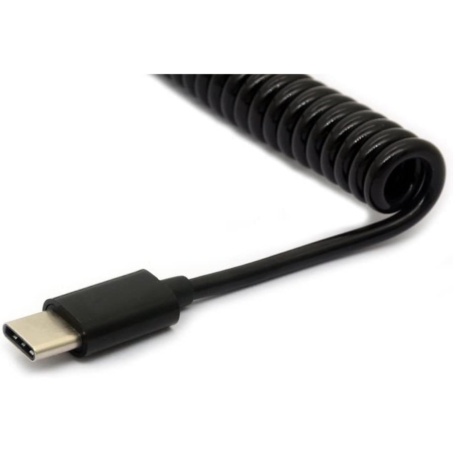 สาย USB Type C สําหรับรถยนต์, คอยล์ 90 องศา (9.8FT) หยิก USB A ถึง USB-C Fast Charger สายไฟที่รองรับ