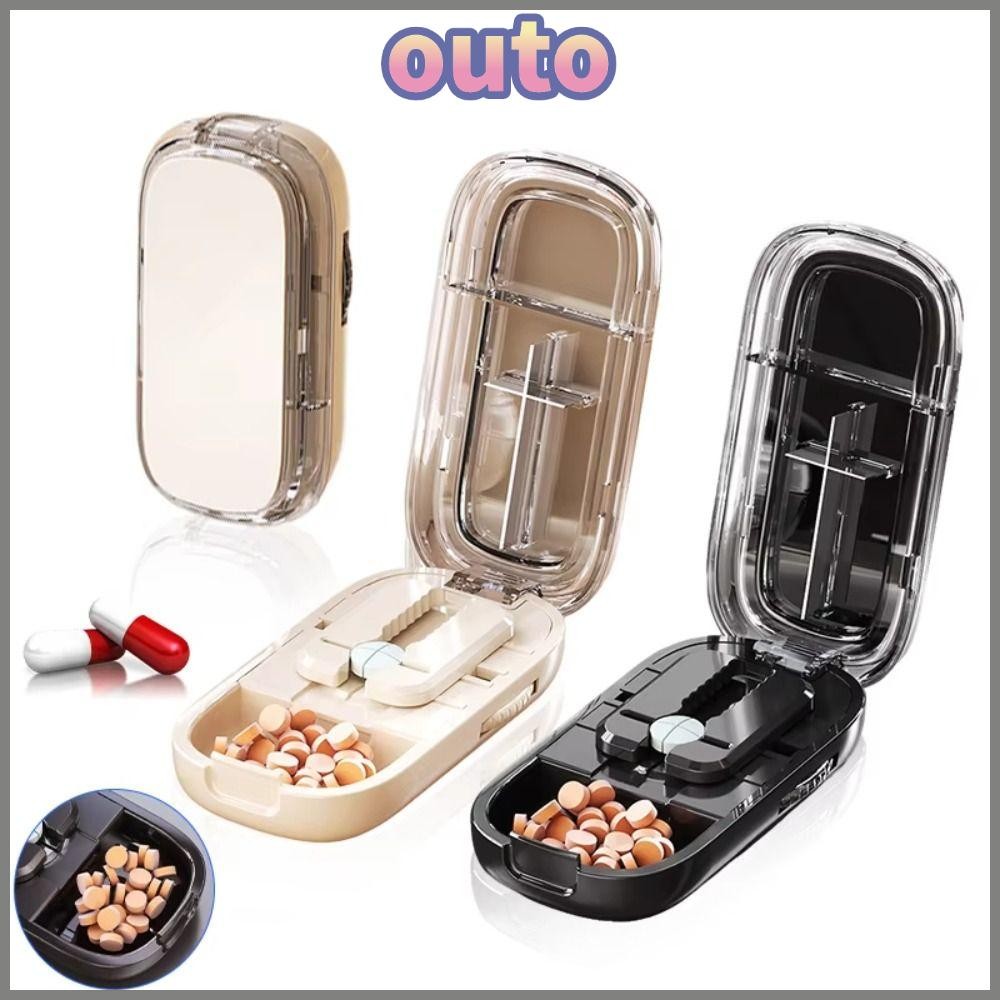 OUTO Quartering Pill Cutter,กันฝุ่นยาแท็บเล็ตกล่องเก็บ,Dider Organizer Crusher Pill Cutterสําหรับขนา