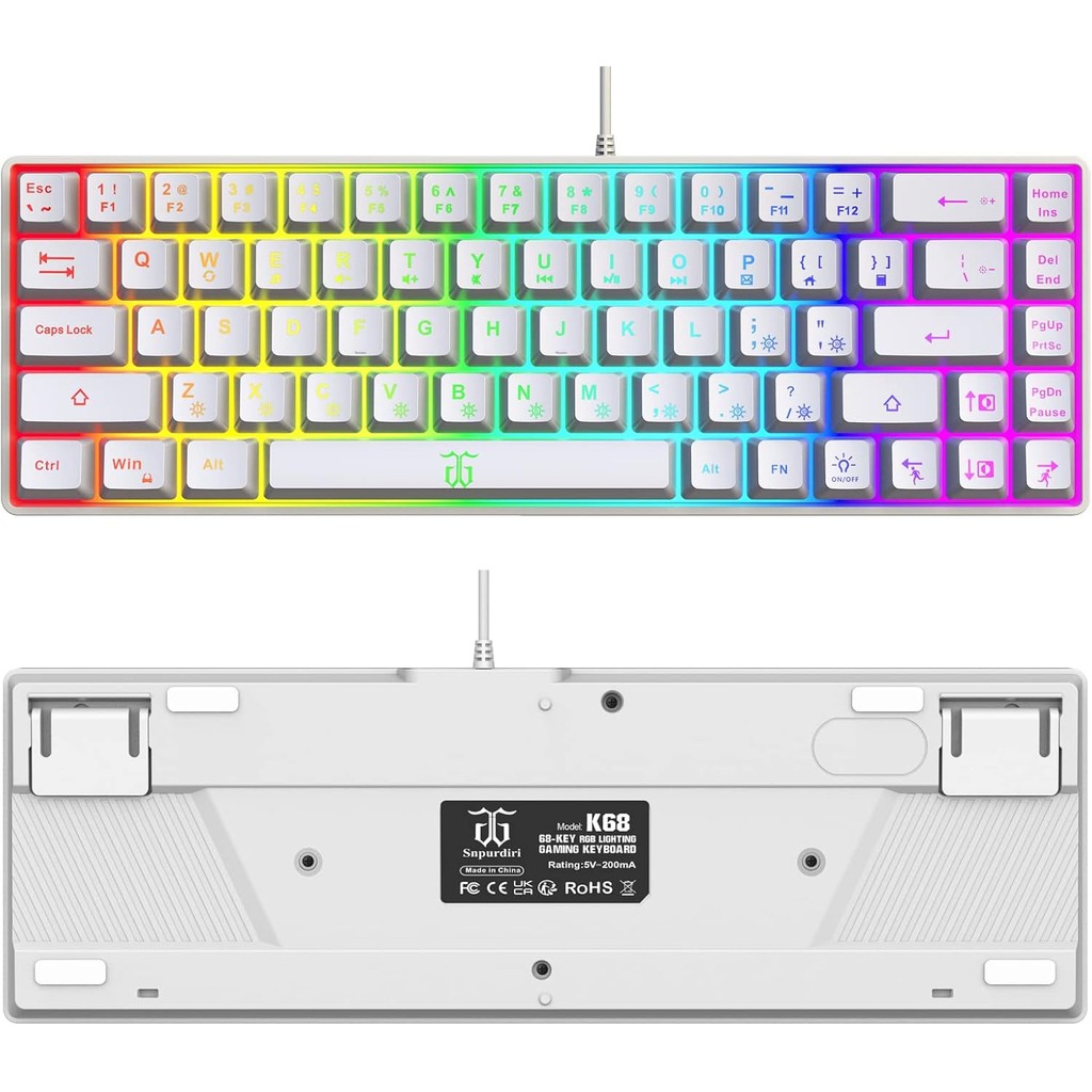 Snpurdiri 60% Percent Gaming Keyboard, Ergonomic Small Mini Gaming Keyboard, Compact RGB Backlit Key
