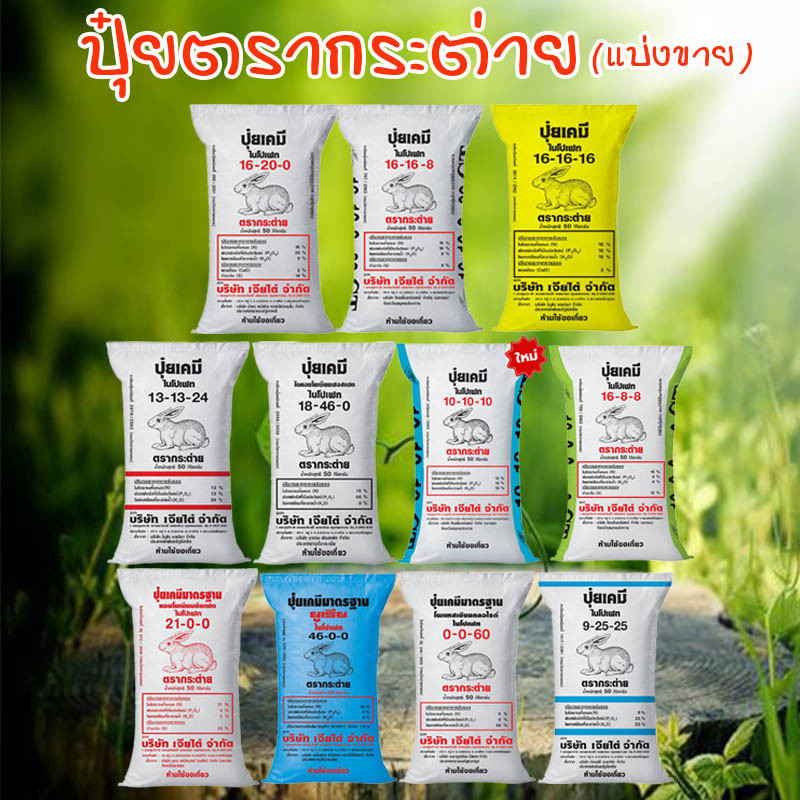 ปุ๋ยรวมสูตร 15-15-15 ตรากระต่าย 1kg. รวม 10-10-10, 13-13-24, 21-0-0 สมดุลครบ เหมาะข้าว ข้าวโพด มันสำปะหลัง ไม้ผล เร่งใบ