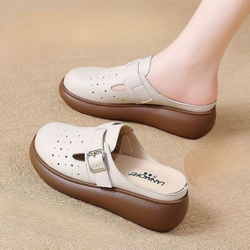 【ส่งฟรี】รองเท้าแตะผู้หญิง หนังแท้นุ่ม ส้นหน้านุ่ม ใส่สบาย ใส่กับชุดเดรส ไปทะเล ชุดว่ายน้ำ หัวปิดทนทาน เดินไม่เมื่อย