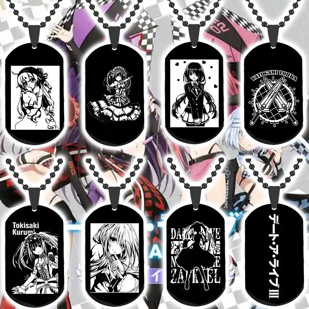 อะนิเมะเกม DATE A LIVE สร้อยคอเหล็กไทเทเนียมสีดําสร้อยคอคู่ Tokisaki Kurumi ฮาโลวีนแฟชั่น Man ผู้หญิงคอสเพลย์อุปกรณ์เสริมของขวัญ