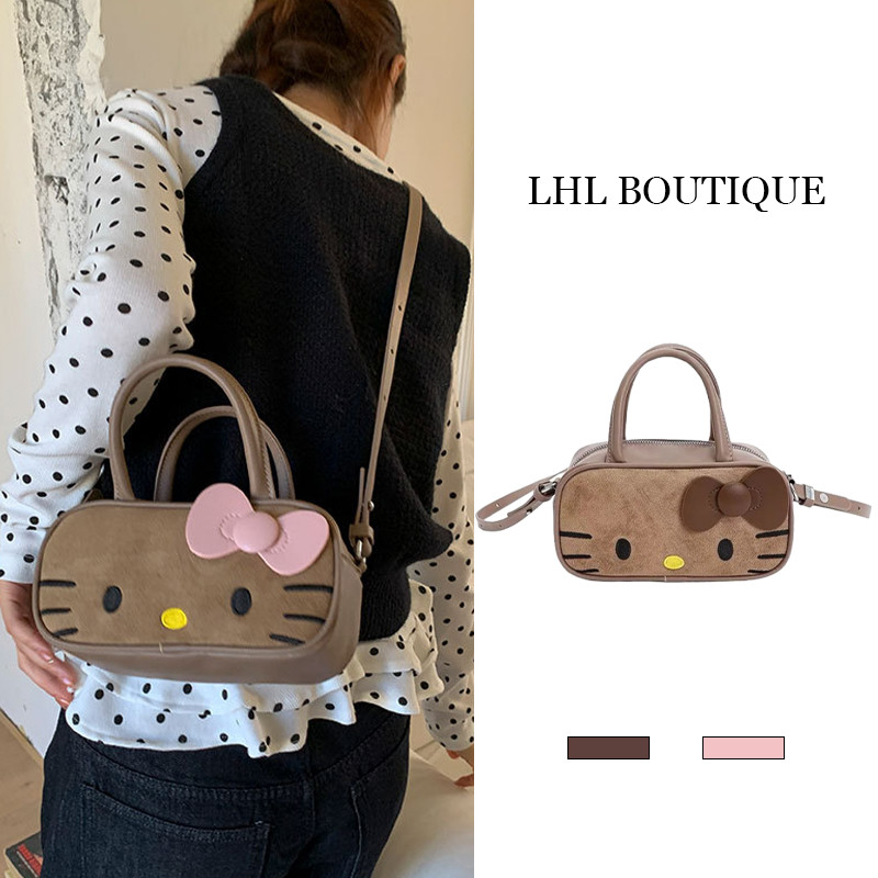 LHL BOUTIQUE  กระเป๋าสะพายข้างหนังนิ่มปักลายแมว สไตล์คลาสสิก ใช้งานได้ทุกวัน